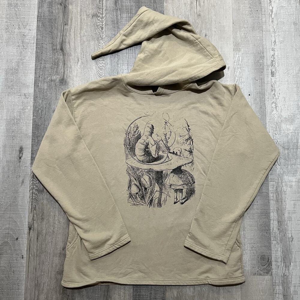 VTG Alice In Wonderland Jester Hood Beige Movie Promo Smoking Caterpillar Hoodie